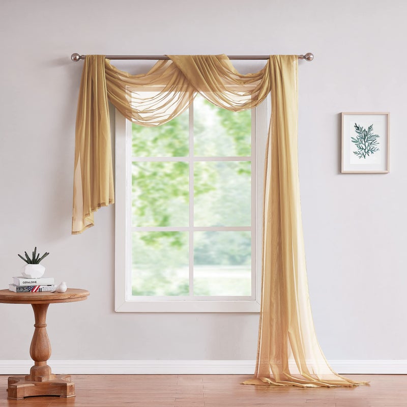 LinenZone Gold Window Scarf Valance in 360 Inch Size. Use Window Scarves as Canopy Bed or Backdrop Curtains, Curtain Scarf, or Sheer Fabric for Draping. (Amazing 55 x 360, Gold) - Image 1